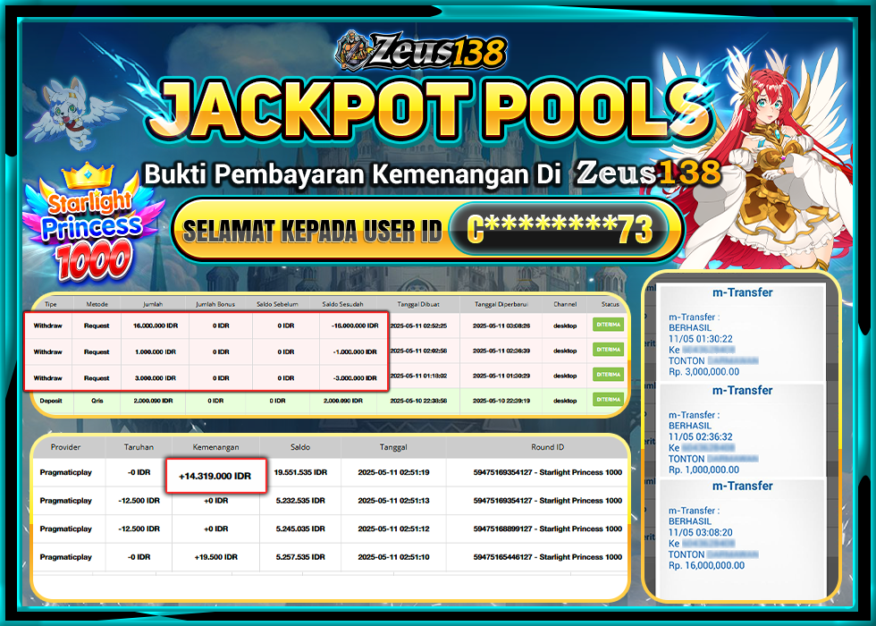 ZEUS138 STARLIGHT PRINCESS 1000 Rp.20.000.000,- LUNAS