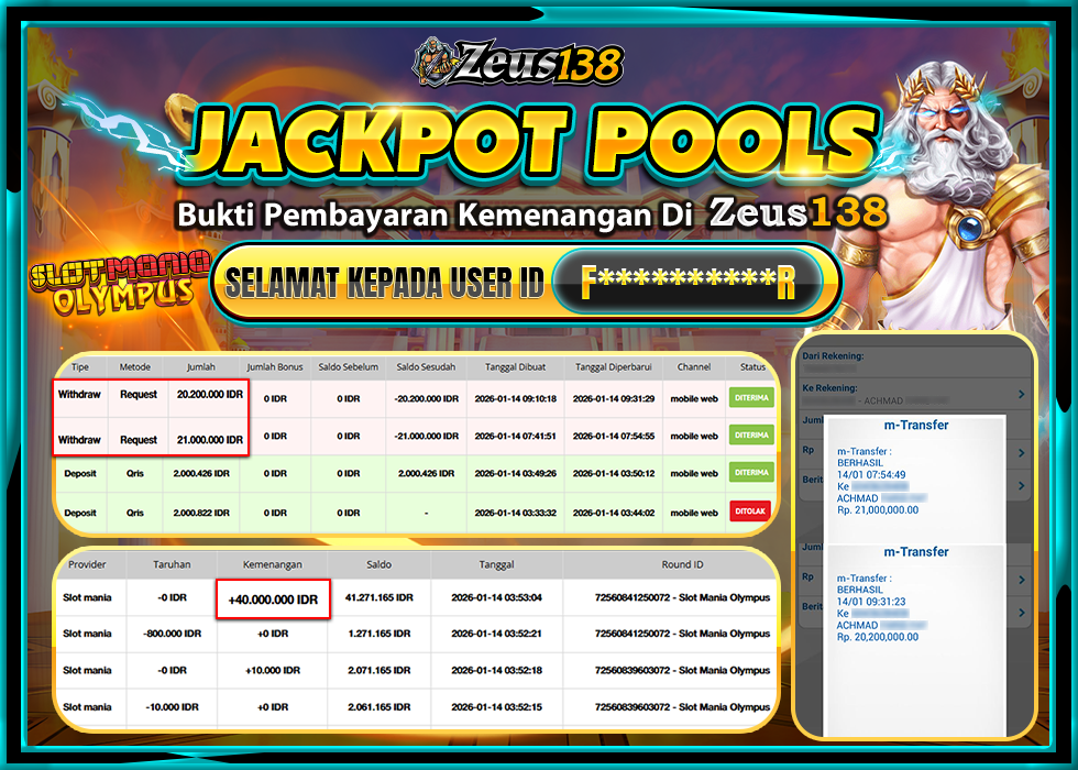 ZEUS138 SLOT MANIA OLYMPUS Rp.41,000,000 LUNAS